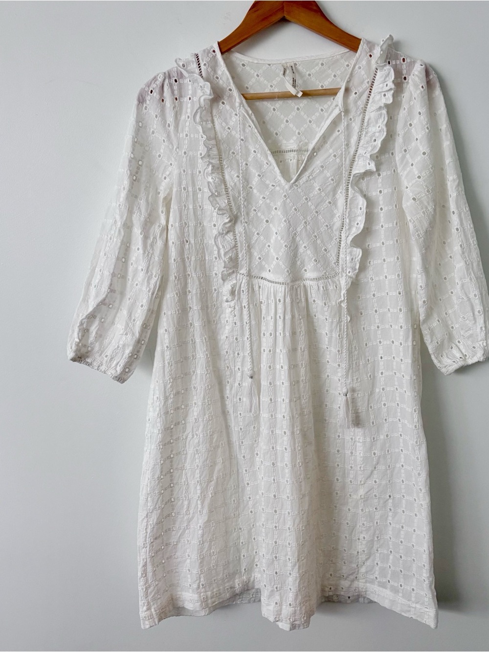 Anthropologie white lace long sleeve sundress